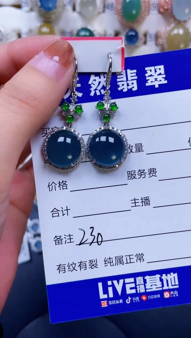 银S925镶嵌翡翠耳饰230
