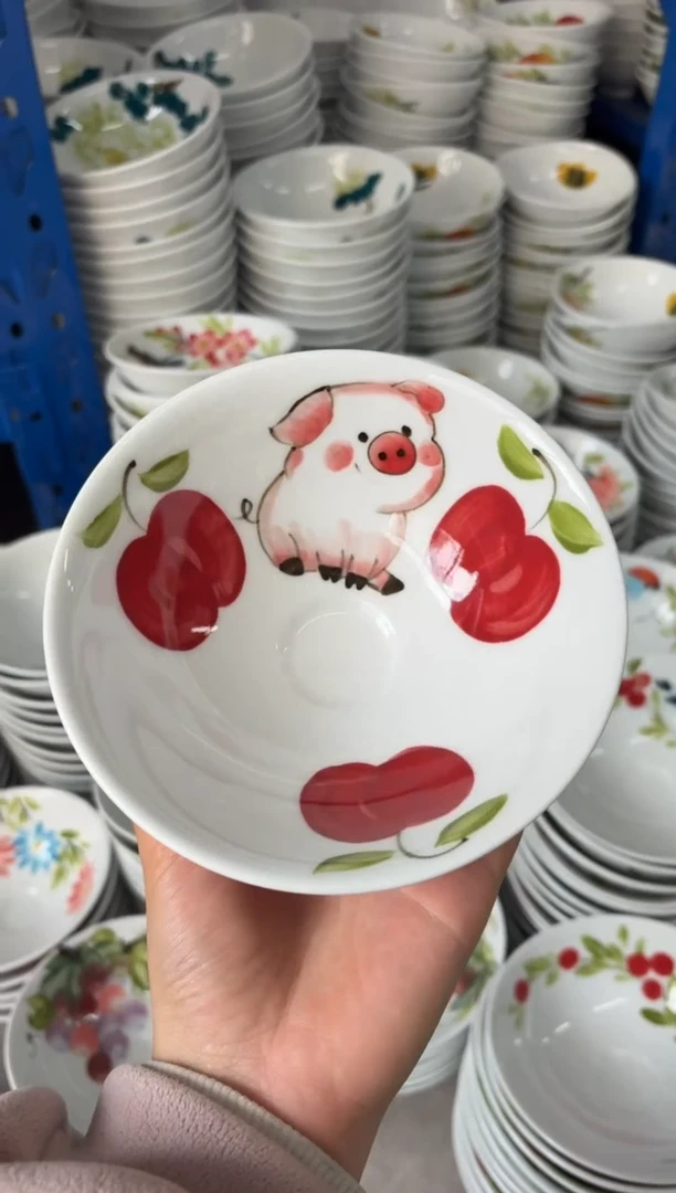 瓷片景德镇高温陶瓷食品级手绘釉中彩-斗笠碗