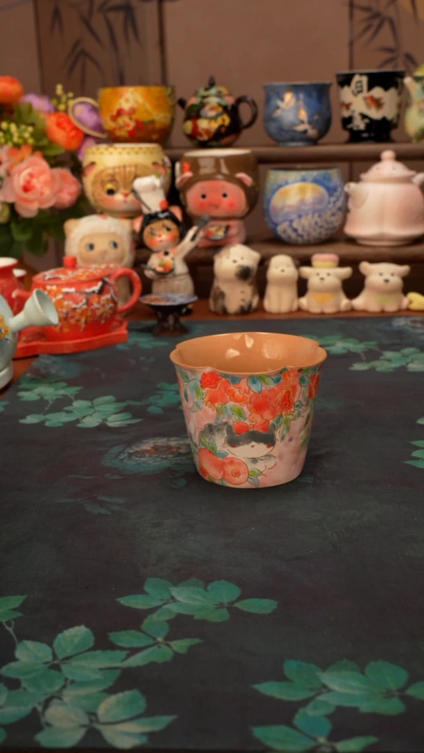 百万  石榴猫猫花口手握杯