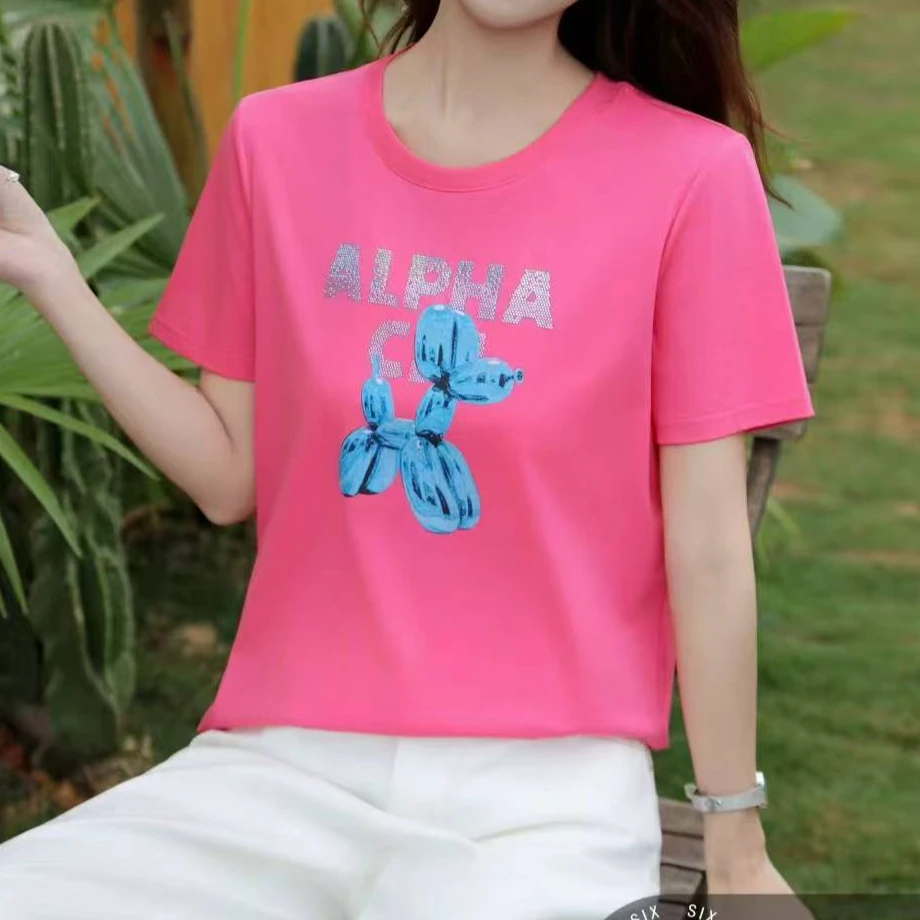 小施家白马高货卡通图工艺字母闪钻冰爽T恤0622