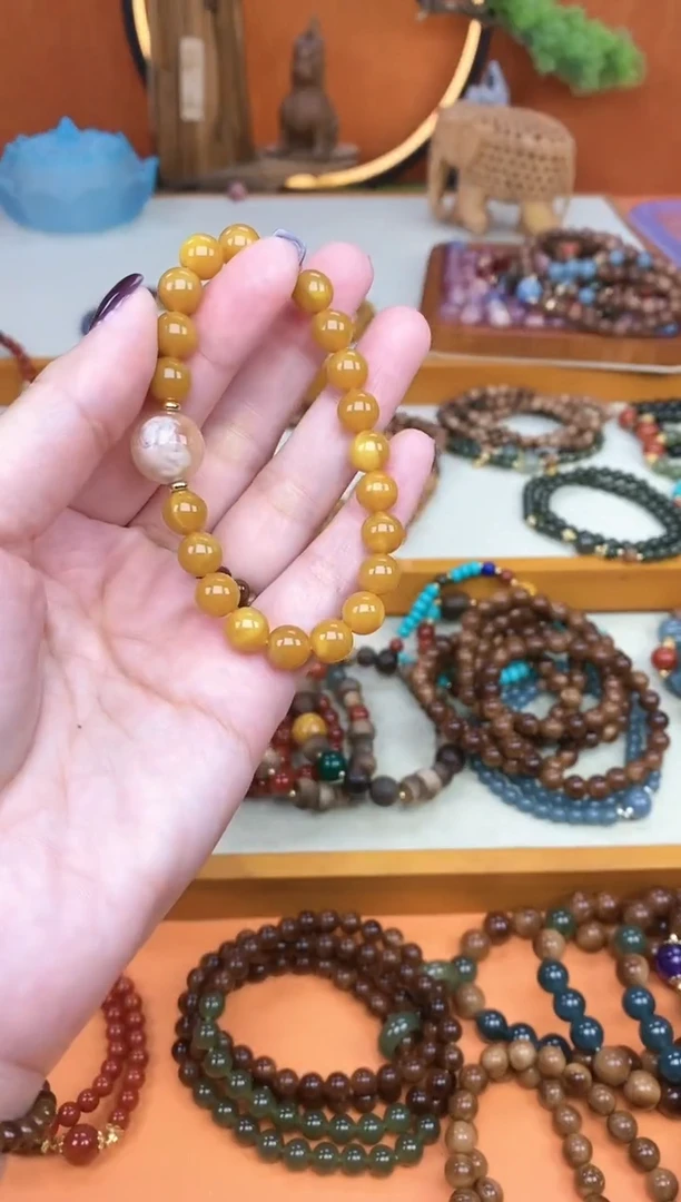 【闪购商品】蜜蜡手链未镶嵌单圈蜜蜡玛瑙手串