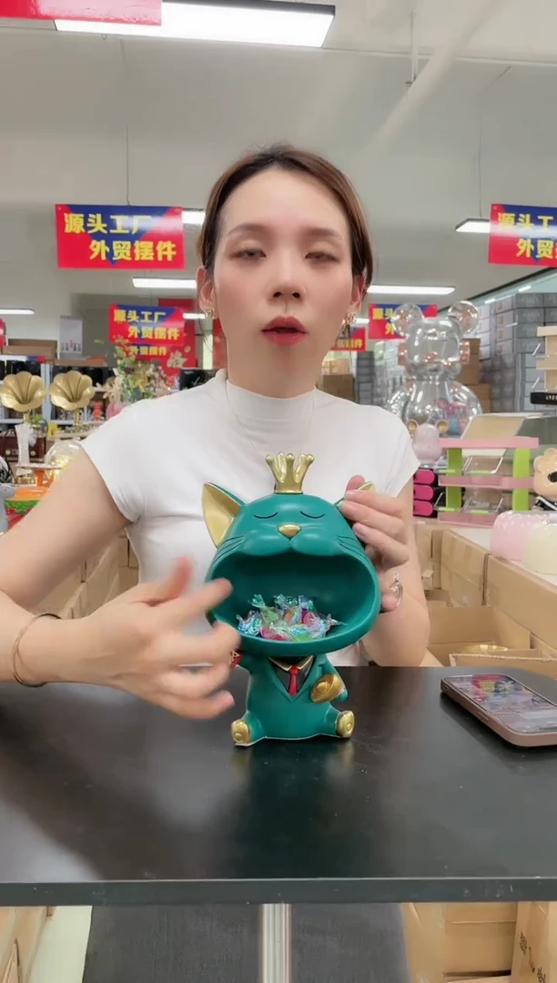 树脂【孤品仅一件】大嘴猫绿色收纳