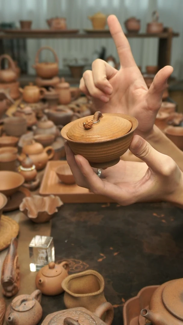 老岩泥原矿老岩泥  跳刀螺旋纹盖碗100ml