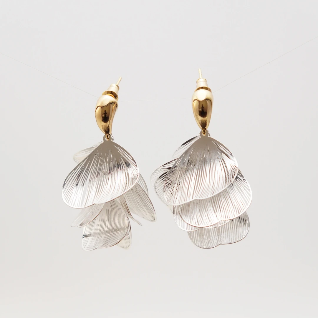 铜合金耳饰 金色银杏叶流苏设计感法式小众耳饰轻奢气质耳钉百搭