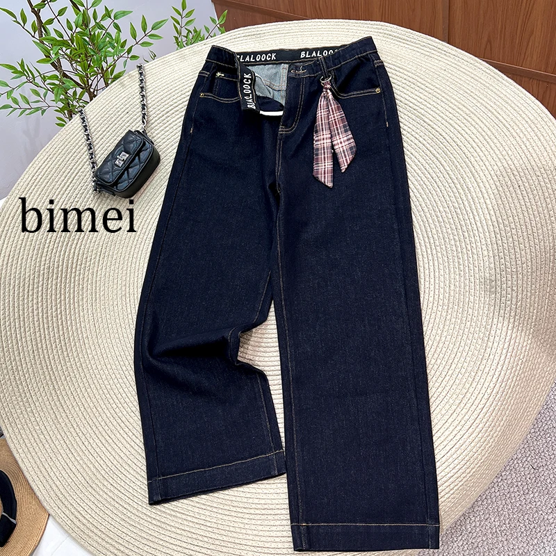 BIMEI大码阔腿裤宽松牛仔裤窄版直筒裤子潮流秋季微弹力ins00985