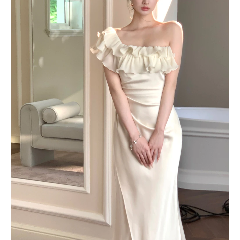 纯欲风缎面鱼尾连衣裙一裙多穿高级晚礼长裙