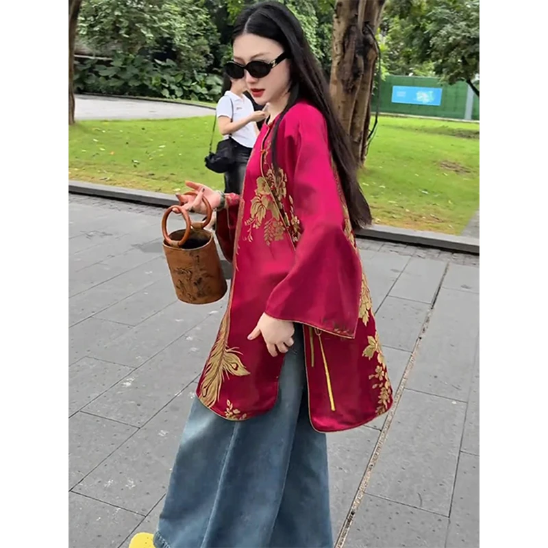 欧洲站2025秋季新款新中式国风宽松中长款衬衫轻奢气质百搭上衣潮