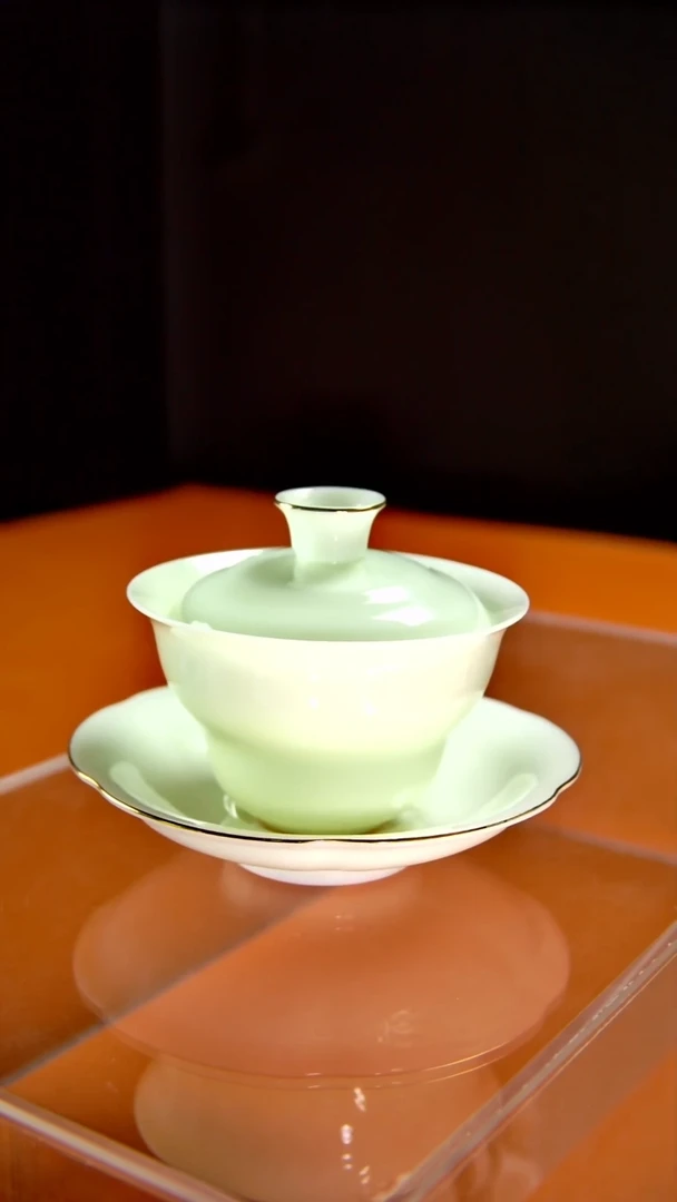 其他陶瓷《言泥陶瓷》璞玉绿豆冰三才盖碗170cc
