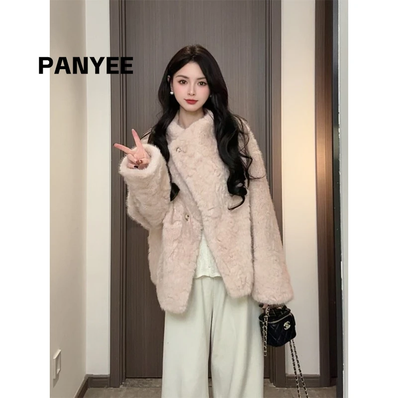 冬季网红柔雾奶兔千金富婆感百搭智能短外套女轻奢翻领时尚长袖