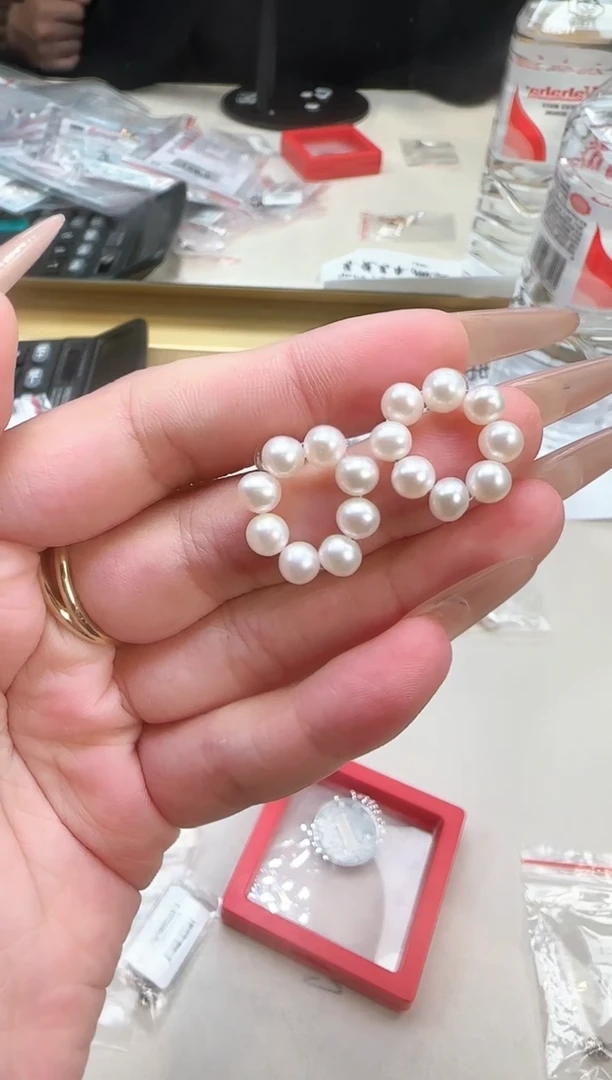 18K金镶嵌淡水珍珠耳饰123456