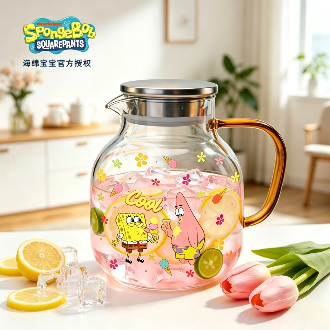 【正版】海绵宝宝耐高温玻璃水壶电陶炉可用家用大容量冷水壶泡茶壶