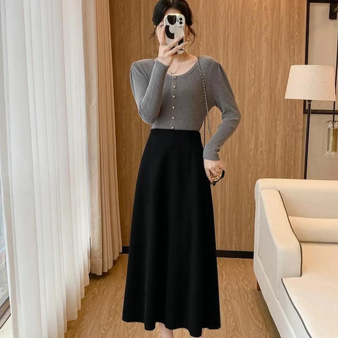 高腰A字半身裙加厚气质过膝秋冬高腰打底韩版裙子WK7333