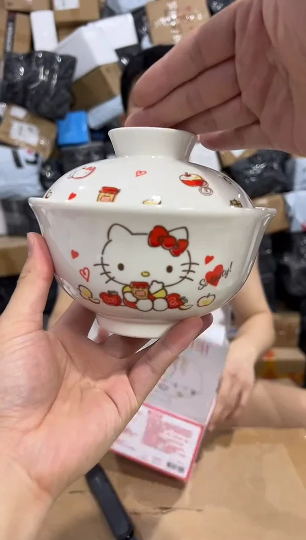 瓷片原盒kt猫带盖泡面碗
