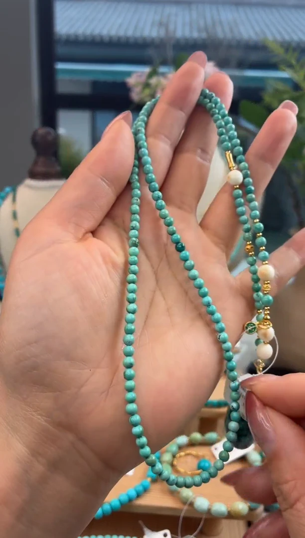 银S925镀金镶嵌绿松石项链1