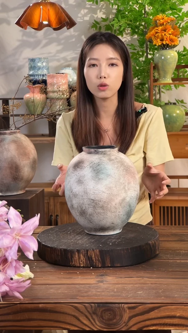 【复古红棕-最小号月亮罐】无孔桌面落地陶瓷花瓶干花鲜花客厅花器