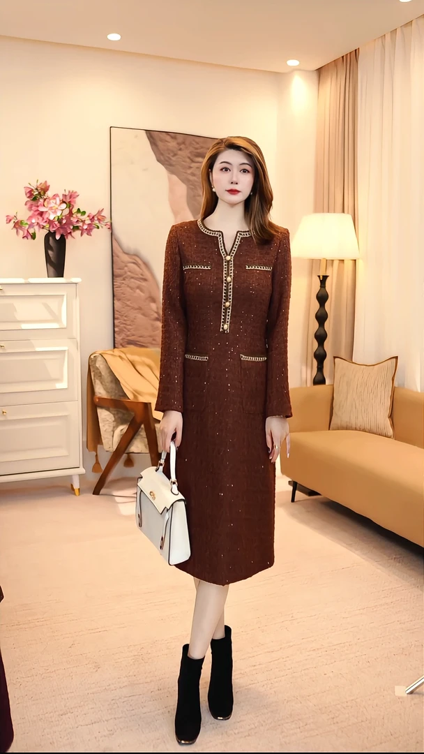 显瘦气质网红长裙套头连衣裙秋冬季套头款常规 86101