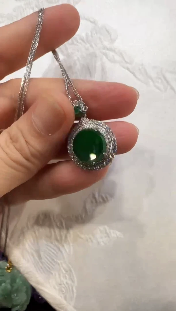 颈饰银S925镶嵌翡翠国风
