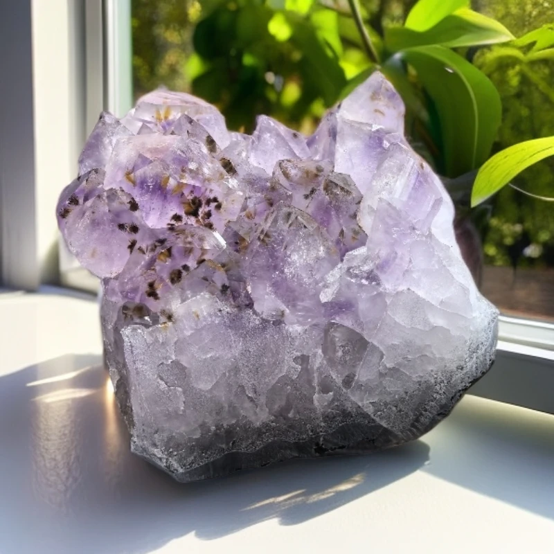 天然紫水晶金板钛包裹共生高端大气小巧矿物标本奇石家居装饰摆件