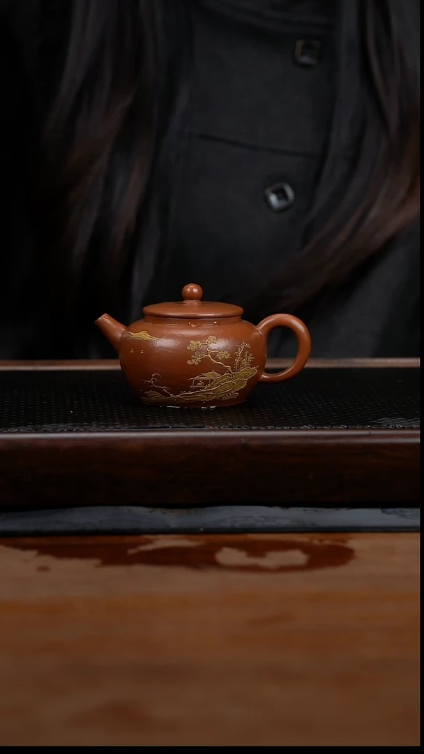 茶壶紫砂155cc黄龙山原矿朱泥平盖莲子11