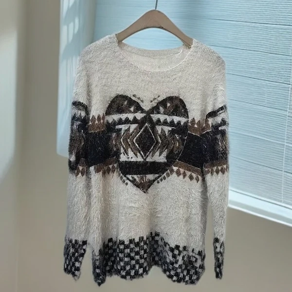 撞色圆领针织衫女秋冬新款设计感高级漂亮软糯舒适保暖毛衣8739