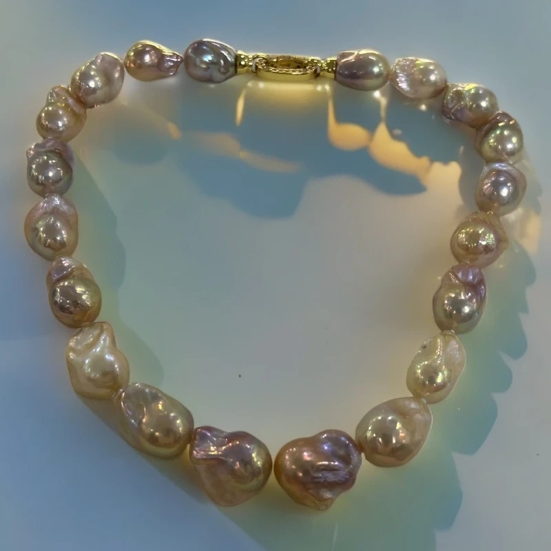 天然淡水巴洛克珍珠巴洛克项链牛油果色设计异形 孤品