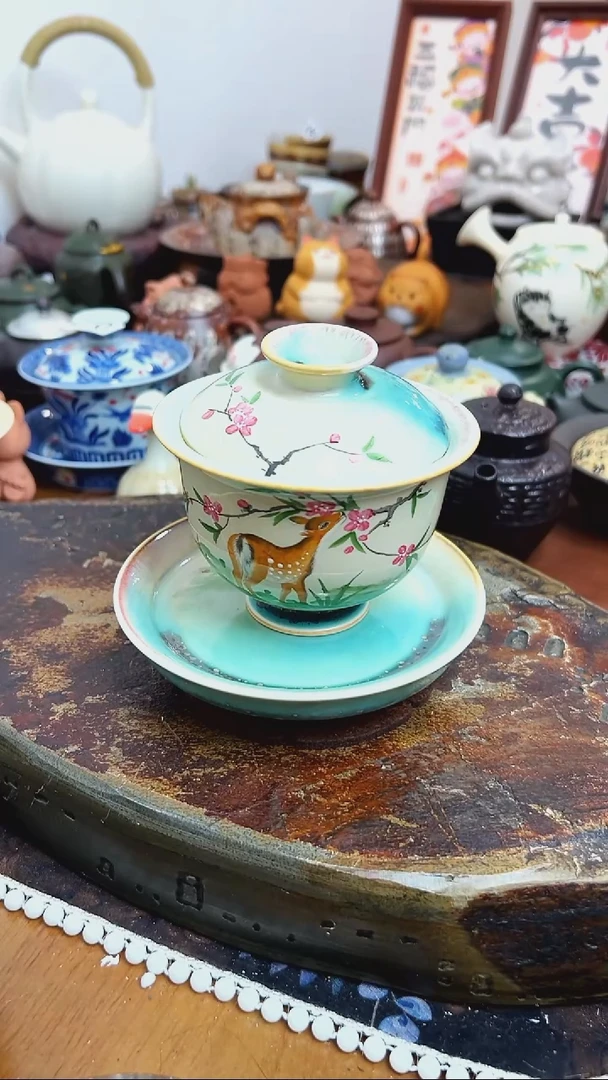 【 茶瓷物语】手绘柴烧盖碗