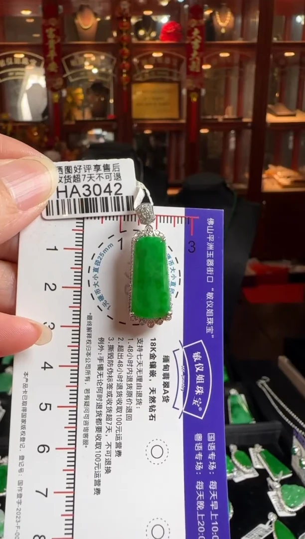 颈饰未镶嵌翡翠HA3042冰辣绿无事牌