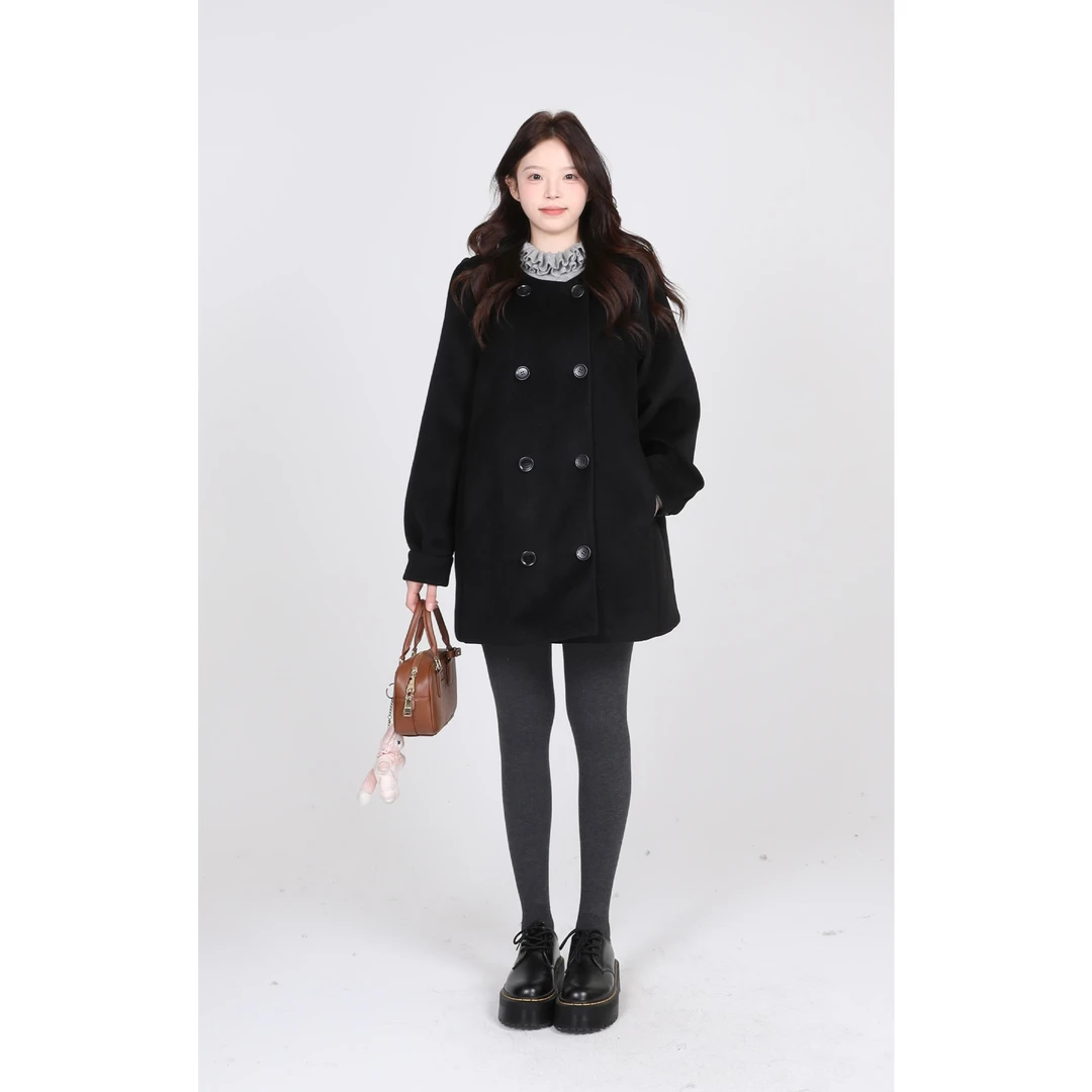 【清清】金川川 伦敦启事 气质时尚夹棉小众百搭双排扣毛呢外套