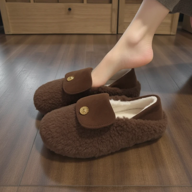 小香风羊羔绒毛毛鞋女2025新款欧货时尚一脚蹬豆豆鞋孕妇平底单鞋