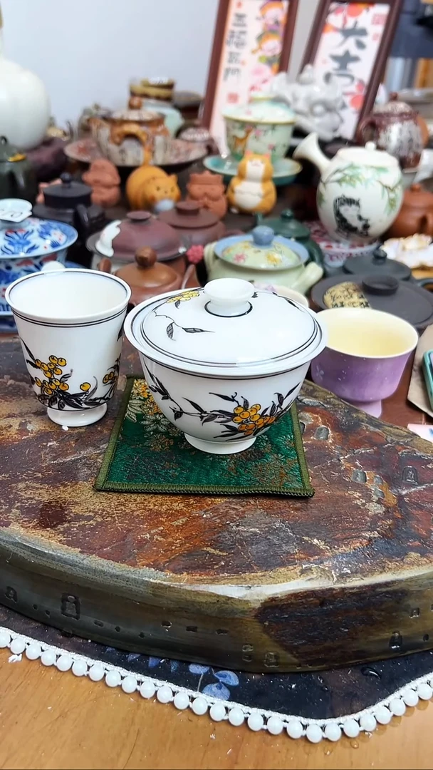 【 茶瓷物语】手绘盖碗配杯子