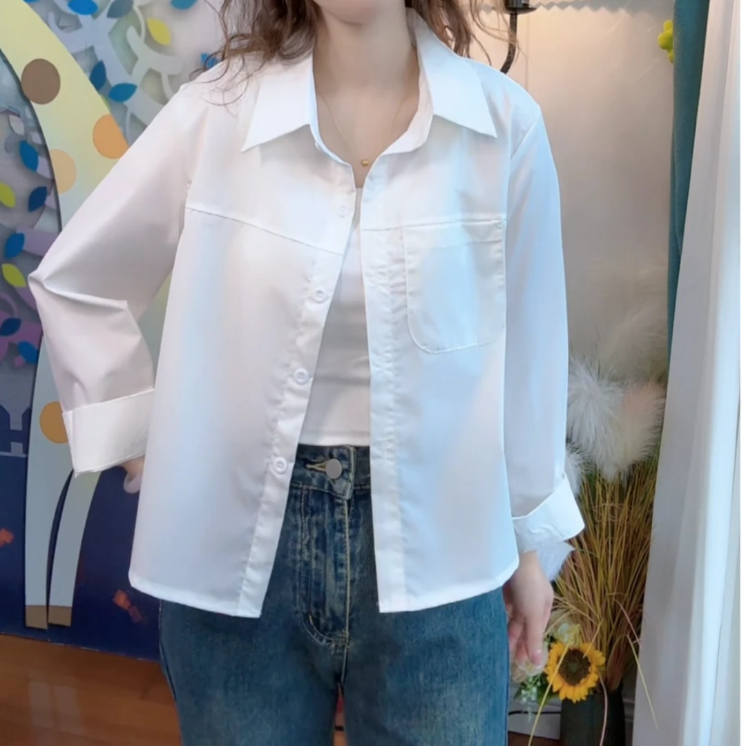 LUOSHI/2025年小格子夏秋新款时尚气质纯色衬衫
