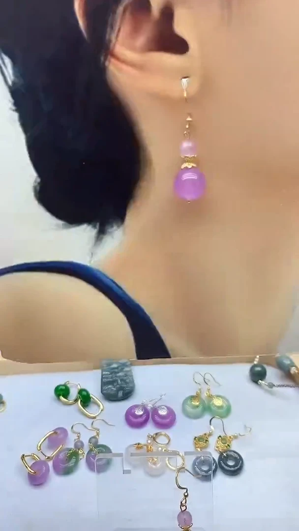 石英质玉（非洲翠）银S925镶嵌耳饰105