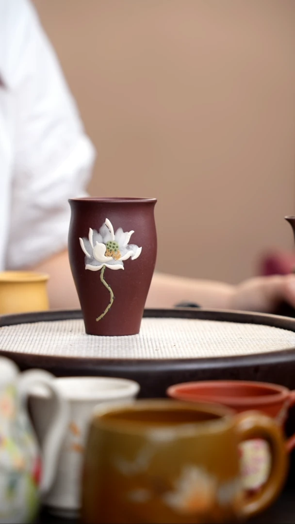 茶壶紫砂紫泥闻香杯白莲