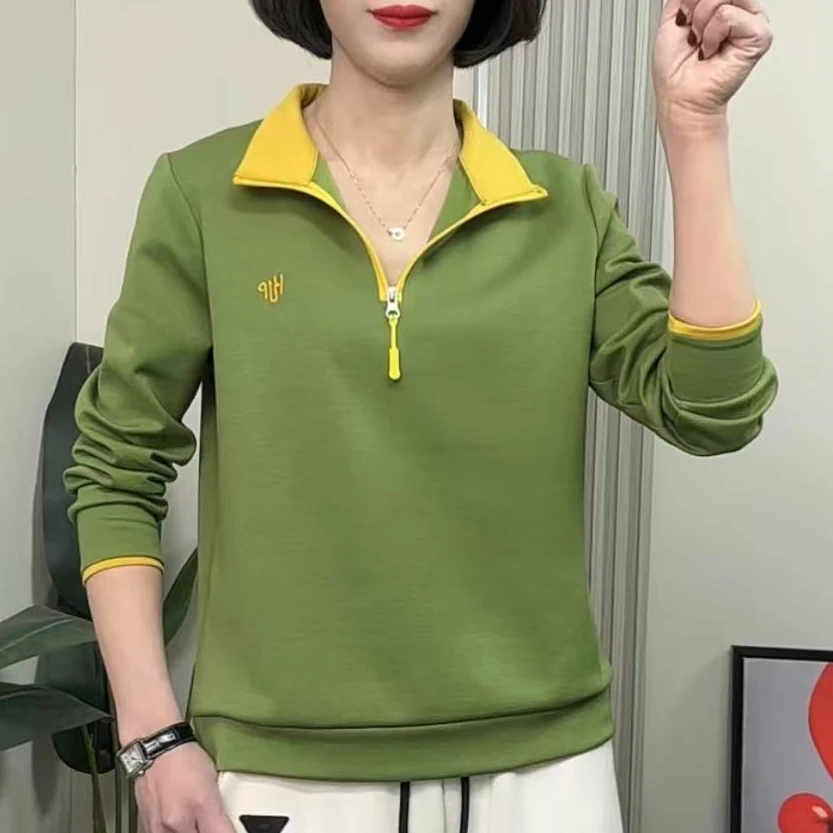 2025秋季新款时尚半拉链拼色洋气减龄宽松显瘦百搭长袖女士卫衣