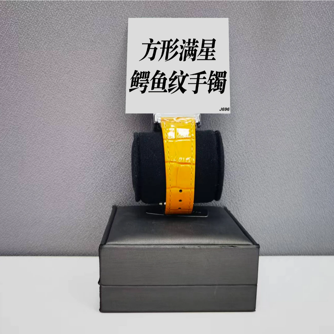 钛钢合成锆石手镯 黄色方形满星鳄鱼纹手镯 ZF-J696