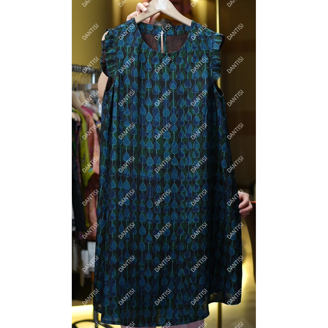 青羽《非遗美学》1458新中式复古荷叶边袖边连衣裙