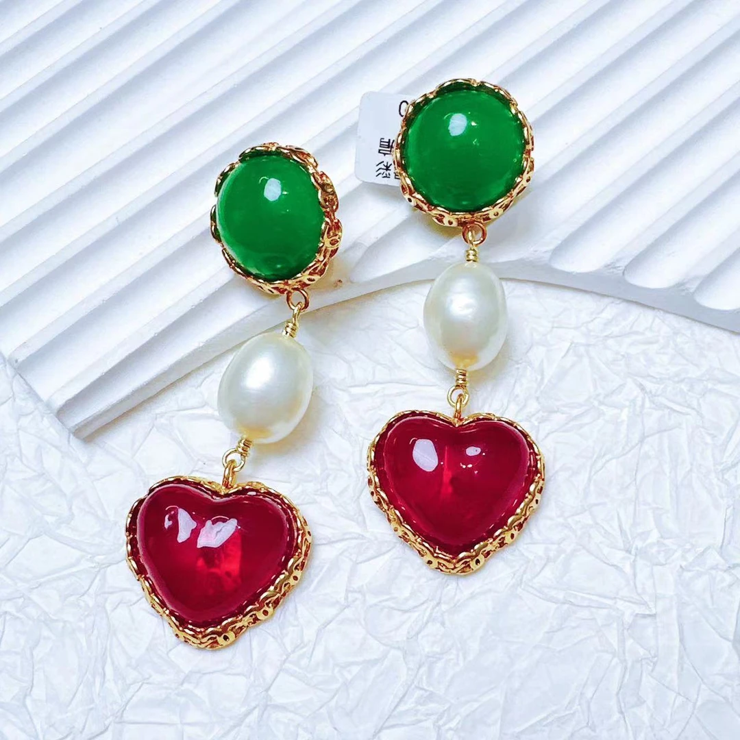 95新 Chanel/香奈儿 柚礼中古/香奈儿红色彩釉扫肩耳夹cc402088