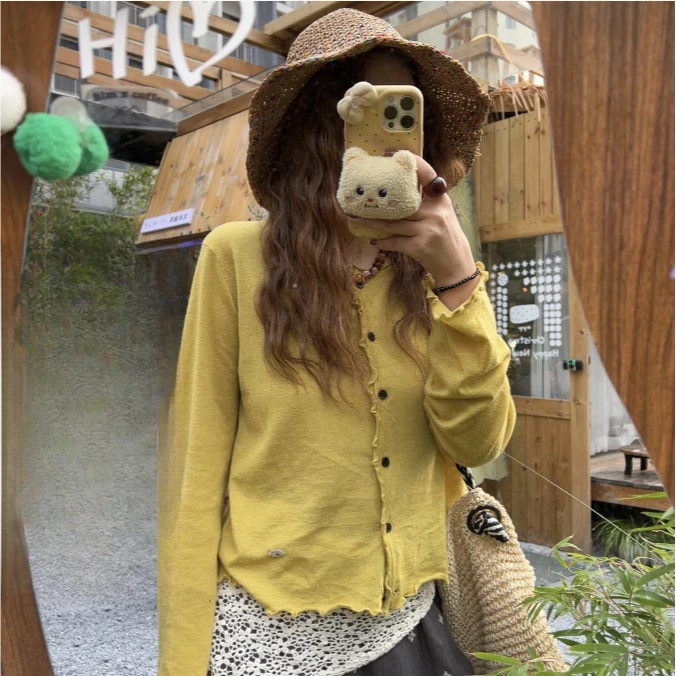 三十梦【舒芙蕾小衫】春上新韩系圆领木耳边防晒空调衫上衣