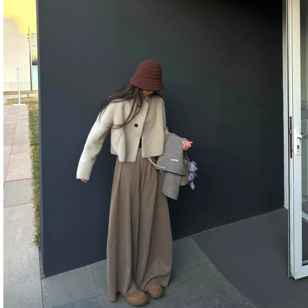 深冬装搭配一整套气质外套休闲宽松裤子高级感盐系穿搭两件套装