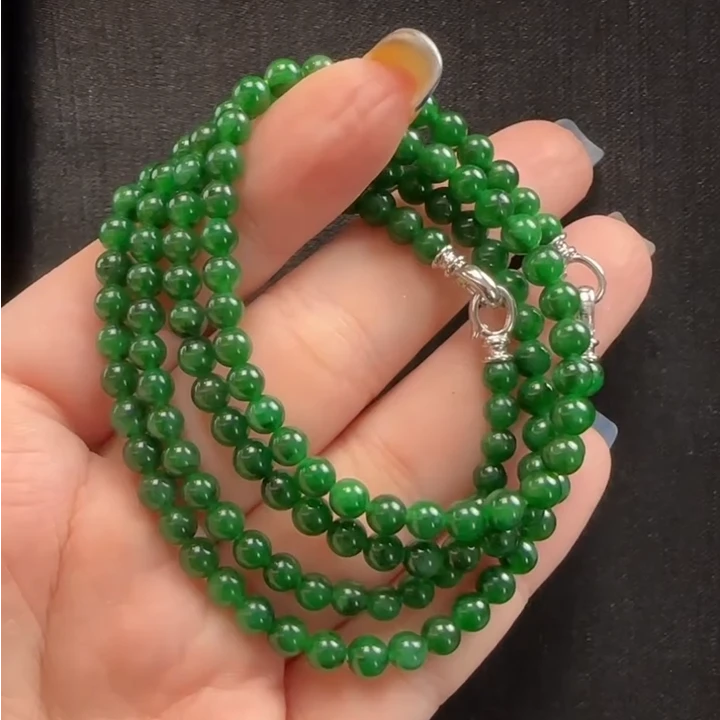 【翠无双】纯天然缅甸翡翠玉珠一条