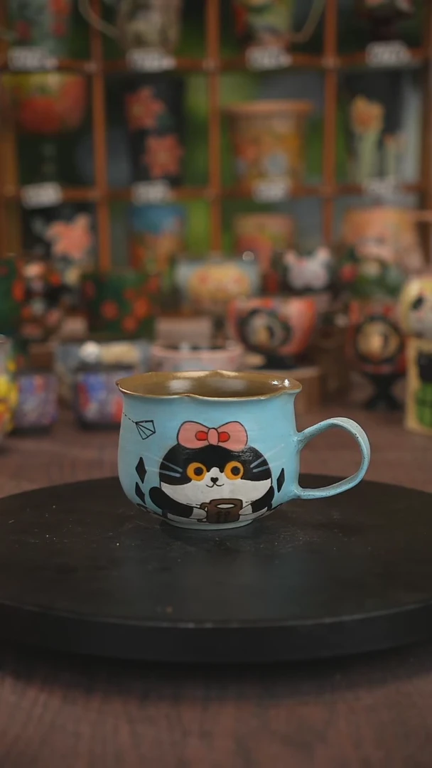 紫砂油画手绘釉下彩脏脏杯