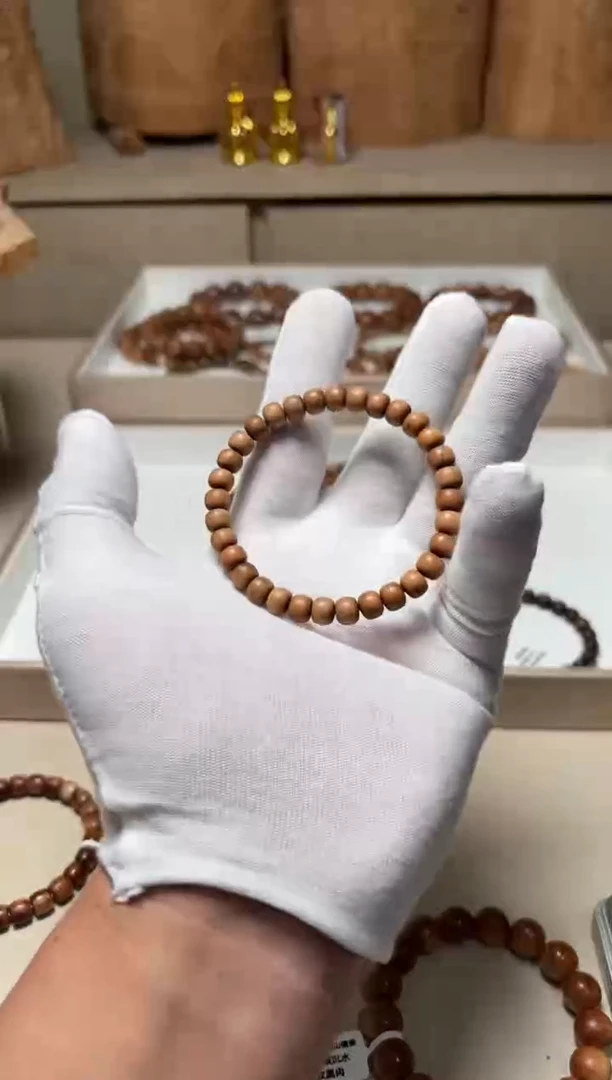 檀香木手串/手链老山檀香6/7单圈顺纹黑肉微瑕疵福利