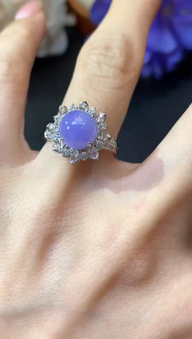 18K金镶嵌戒指翡翠C59 紫货有一定色差