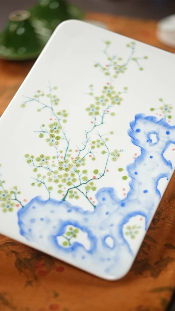 茶具纯手工手绘太湖石长茶盘