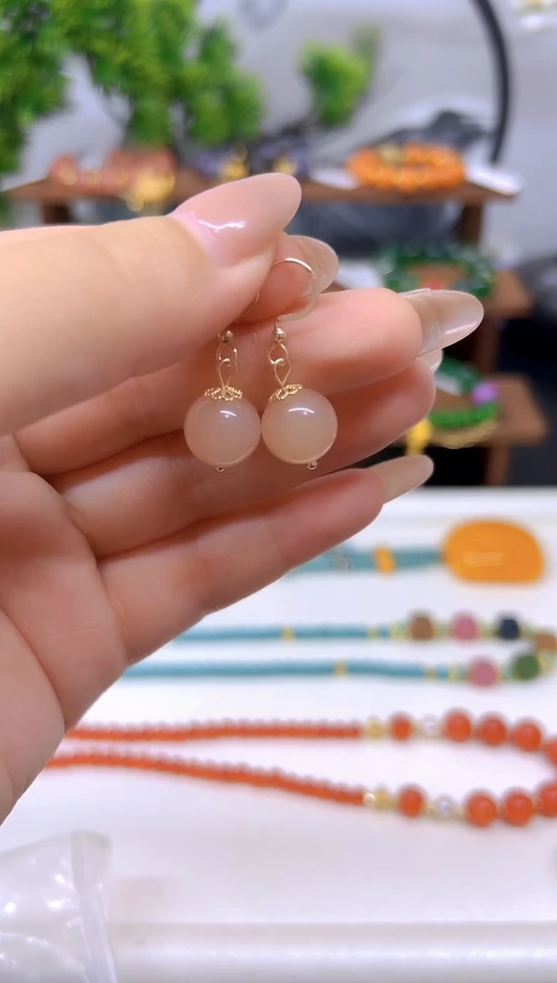 和田玉14K金镶嵌耳饰E672