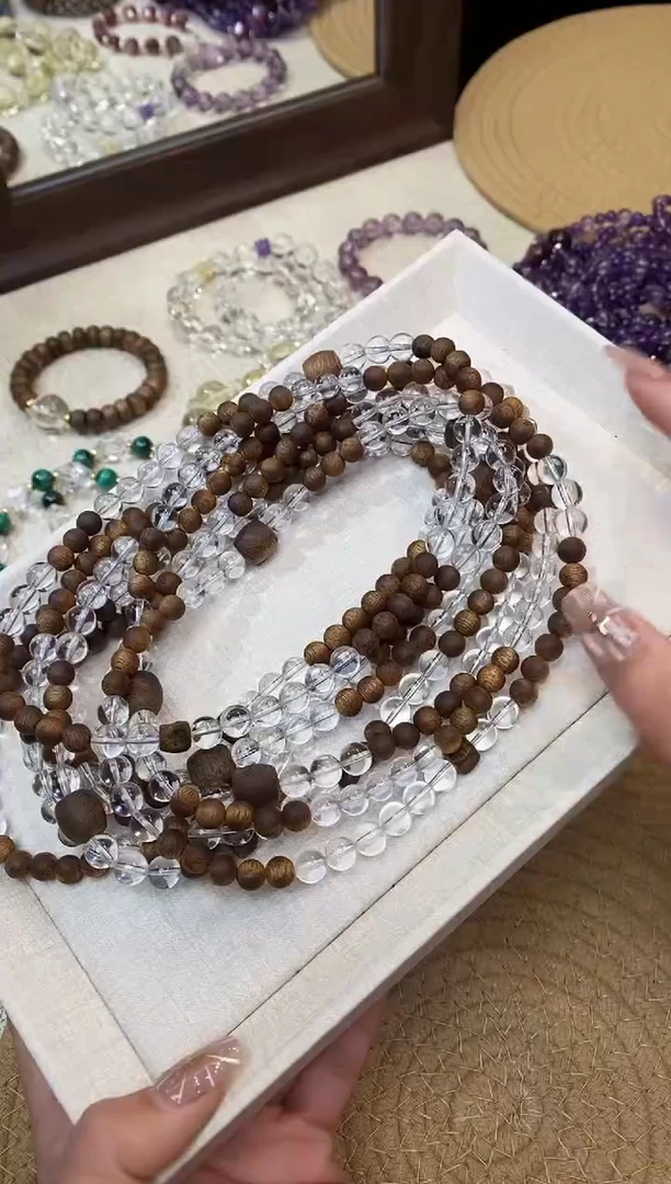 未镶嵌手串水晶《若水2.0》白水晶奇楠沉香设计款双圈7-8mm多样发一