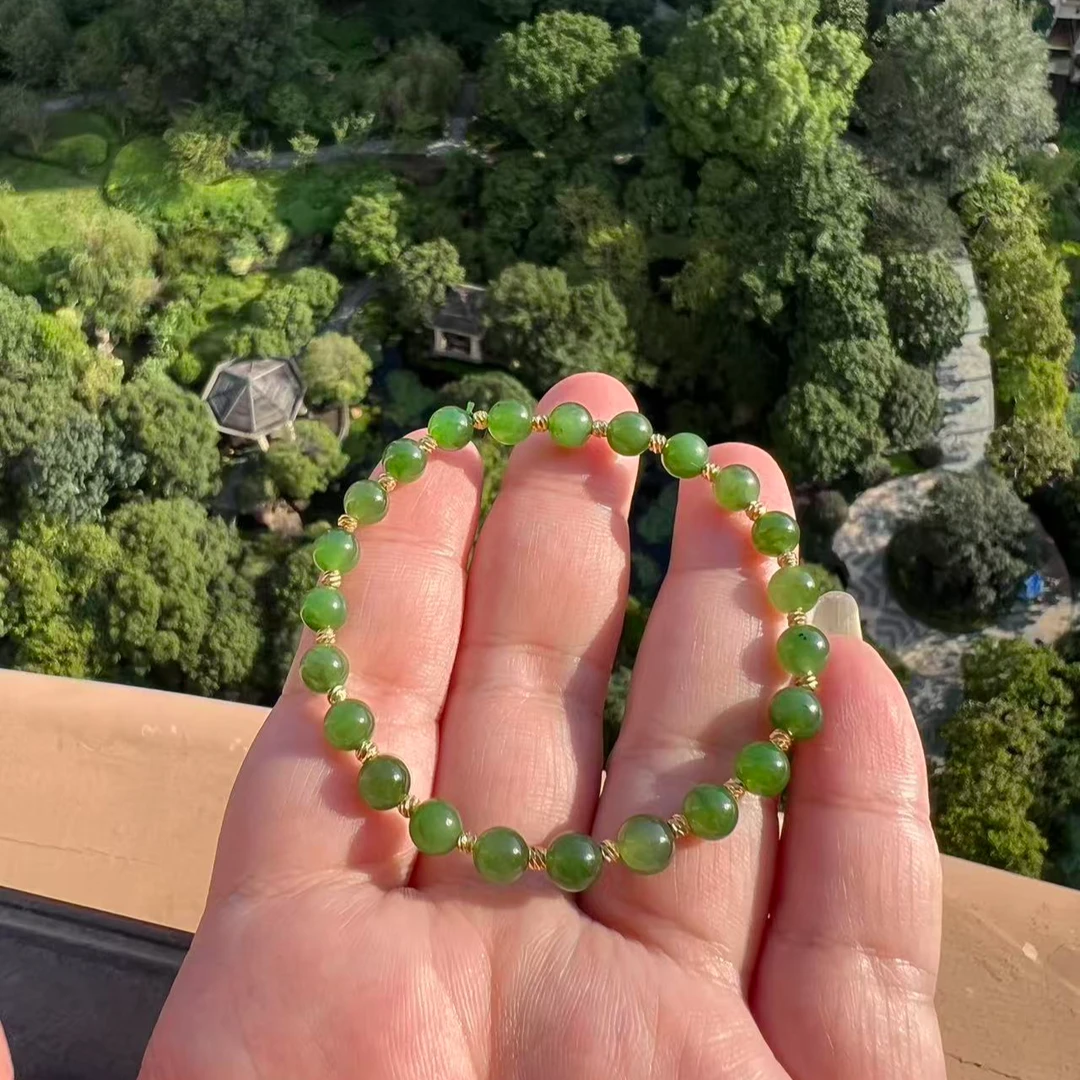 精品天然和田玉阳绿手串微瑕（6mm）5106-27