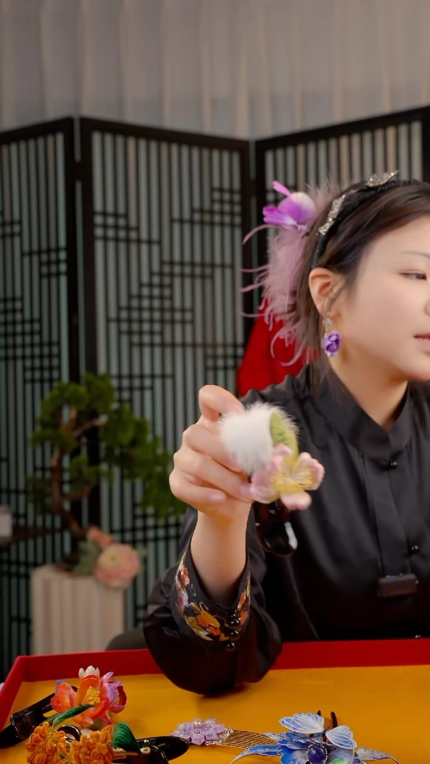 刺绣李*非遗绒花饰品