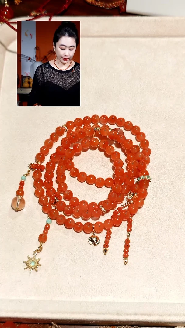 银S925镶嵌108颗南红玛瑙冰红