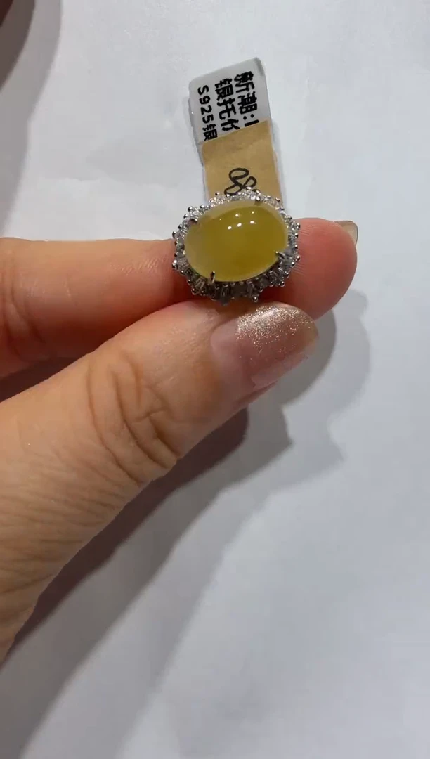 银S925镶嵌戒指翡翠缅甸A货翡翠戒指